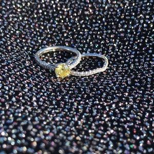 Canary Yellow Diamond 14k White Gold Dana Augustine Engagement Ring Wedding Set